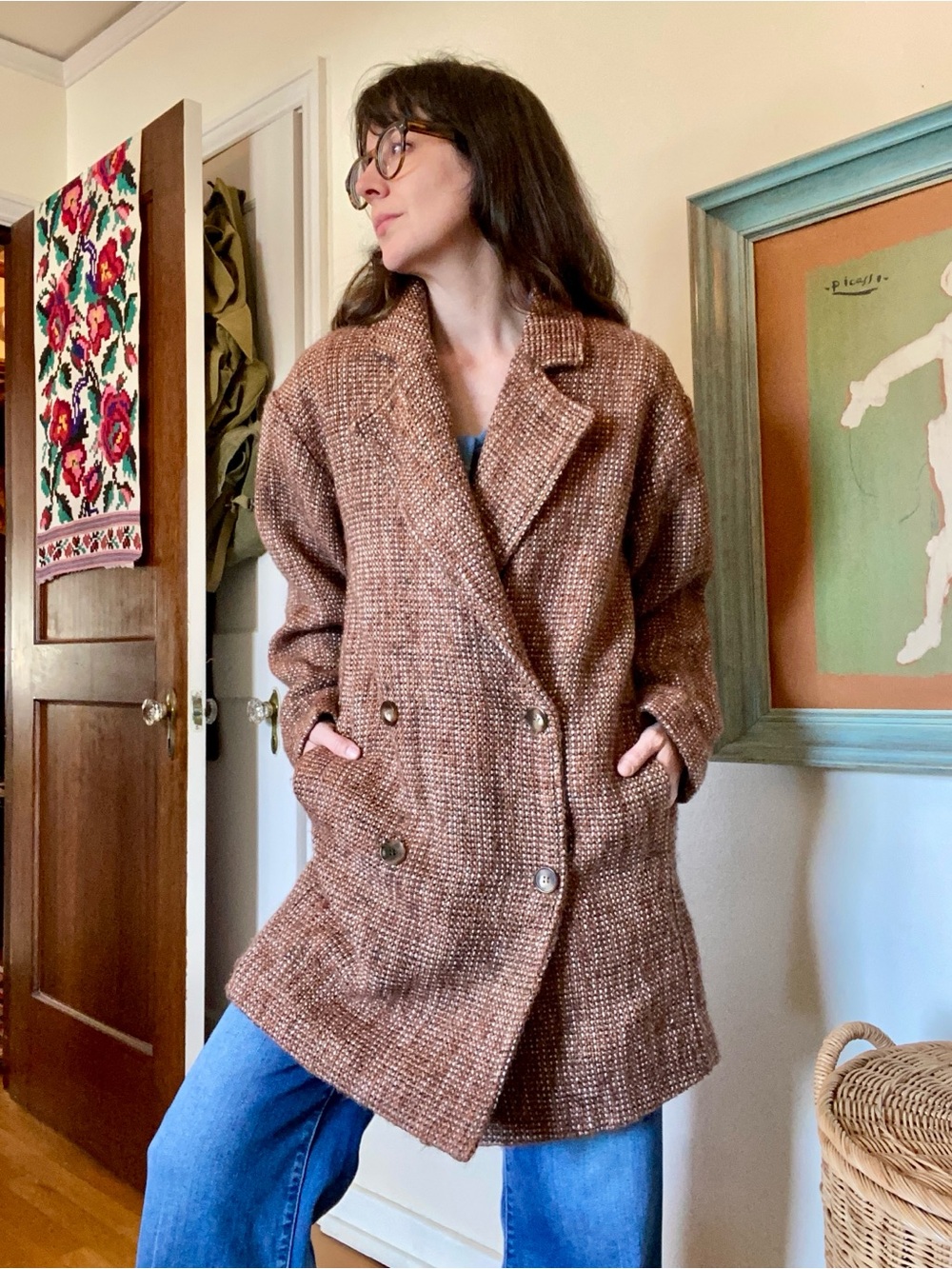 Pilcro Tweed Cocoon Wool Coat